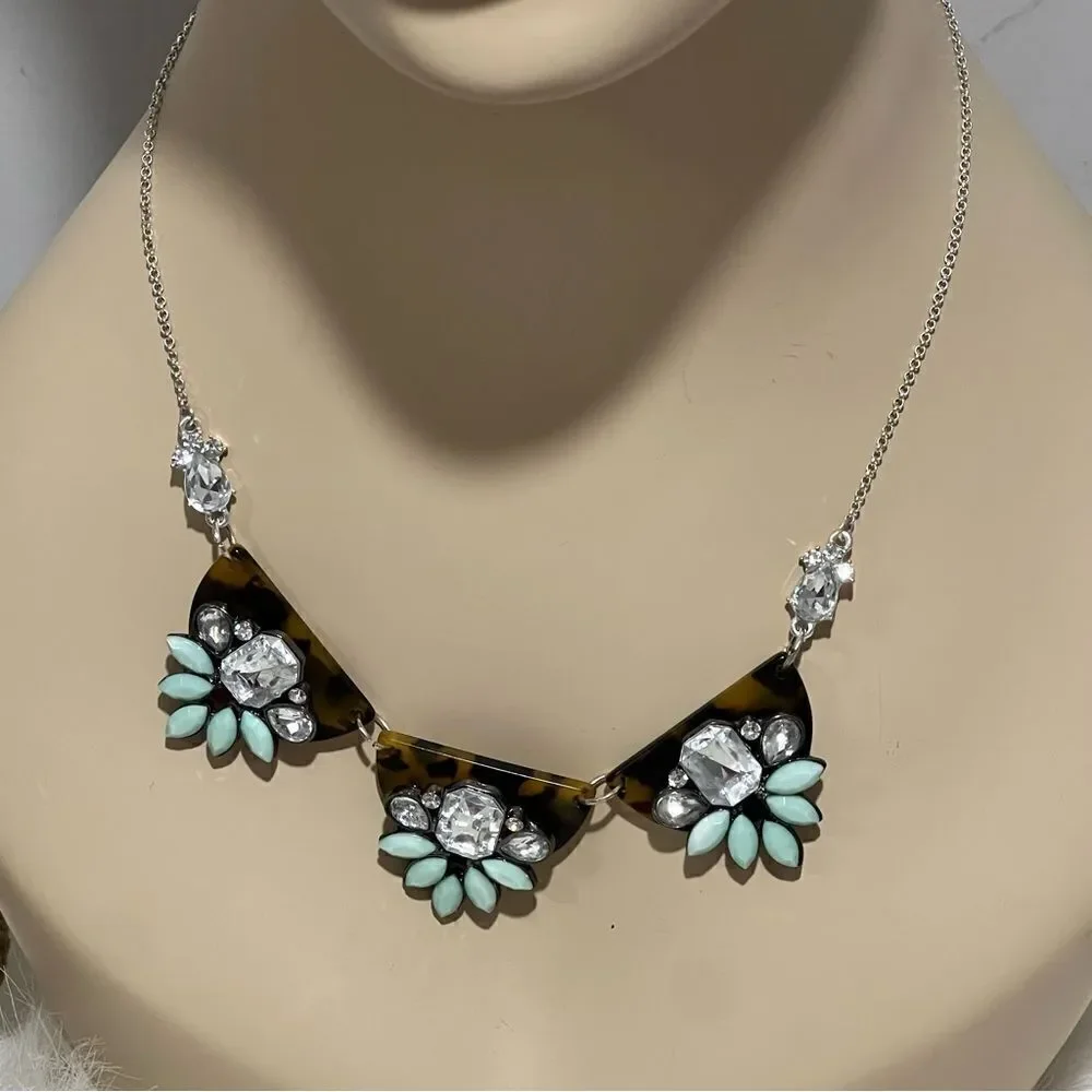 Liz‎ Claiborne Tortoise Shell Aqua/Crystal Stone Statement Necklace